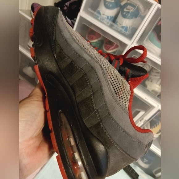 Nike Air Max 95 Suede Gray, Black and Red Sneakers - Picture 9 of 10